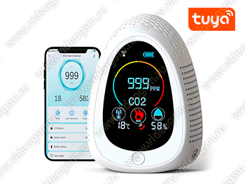 Автономный многофункциональный Tuya Wi-Fi датчик 4 в 1 - HTI-0141-WT углекислый газ (CO2)+влажность+температура+дым