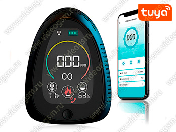 Автономный многофункциональный Tuya Wi-Fi датчик 4 в 1 - HTI-0341-BT угарный газ (CO)+влажность+температура+дым